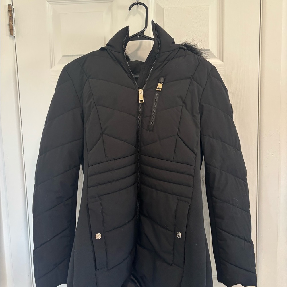 Michael Kors Black Quilted Puffer Coat with Hood